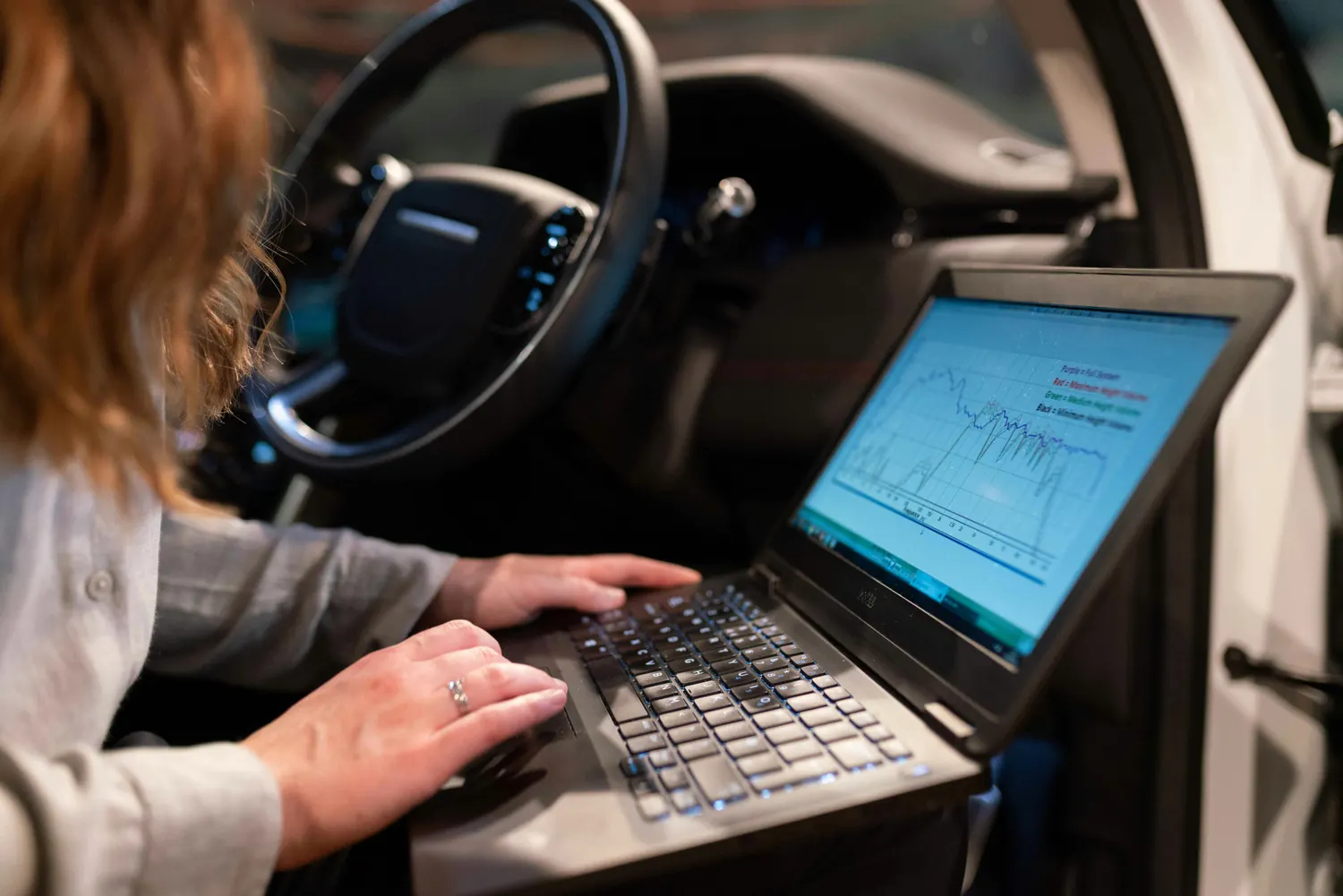 Technicien analysant des données de diagnostic automobile sur écran professionnel