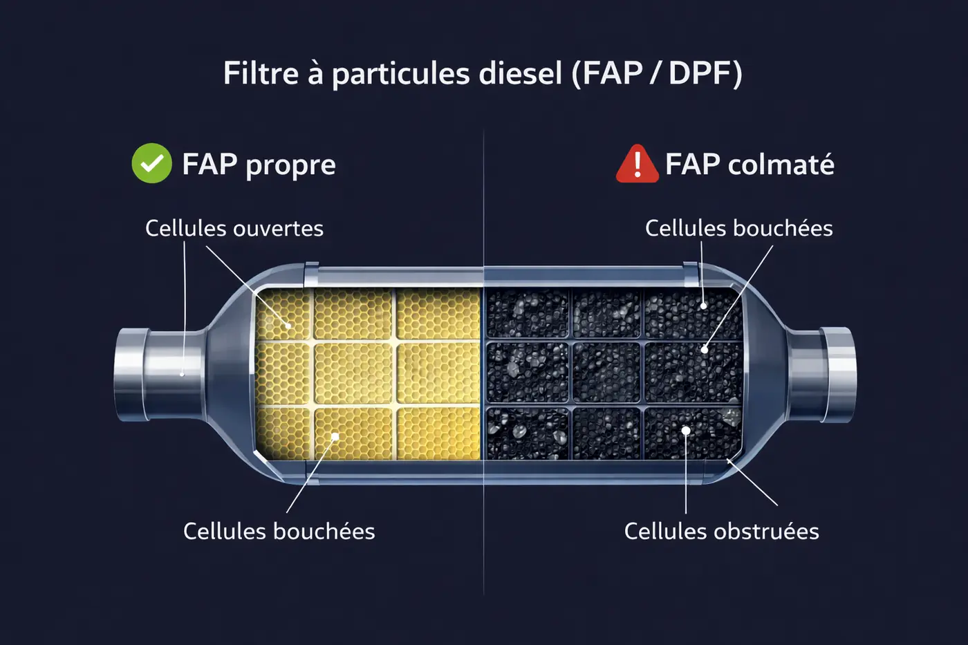 Schéma comparatif FAP propre et FAP colmaté