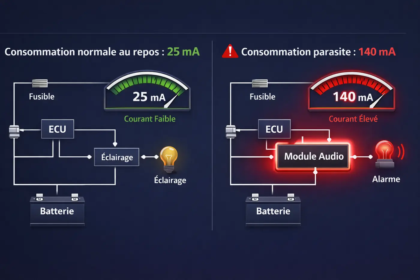 Schéma de consommation parasite électrique véhicule