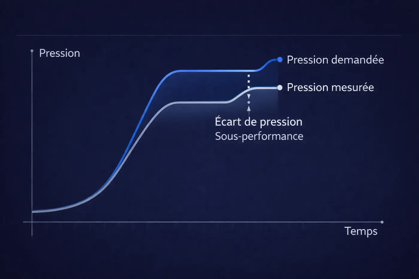Graphique pression turbo demandée vs mesurée sur outil de diagnostic